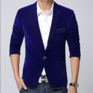 Blue velvet suit jacket